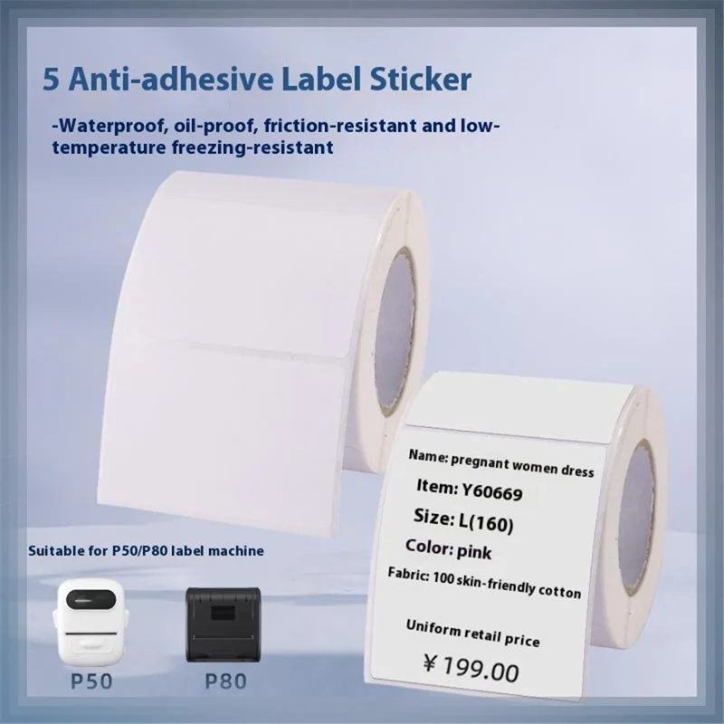 1 Roll Multipurpose Self Adhesive Thermal Label Waterproof Supermarket Price Tag Printing Paper - 40x80mm / 100 Sheets