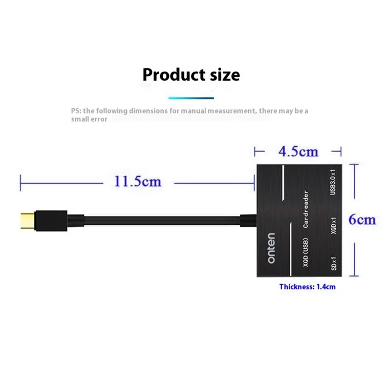 ONTEN OTN-9189 Lettore di schede 3 in 1 Type-C per XQD / SD con porta USB 3.0 per trasferimento dati ad alta velocità