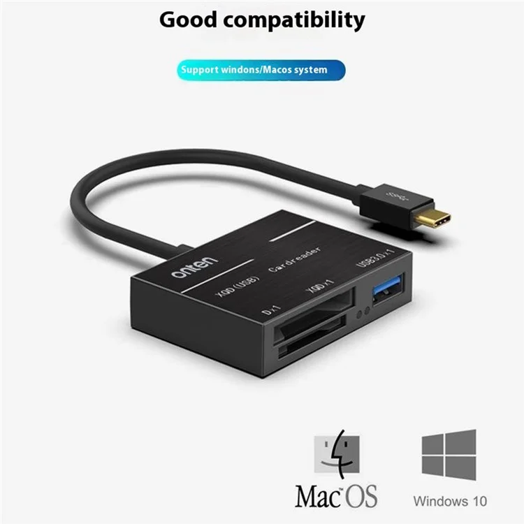 ONTEN OTN-9189 Lettore di schede 3 in 1 Type-C per XQD / SD con porta USB 3.0 per trasferimento dati ad alta velocità
