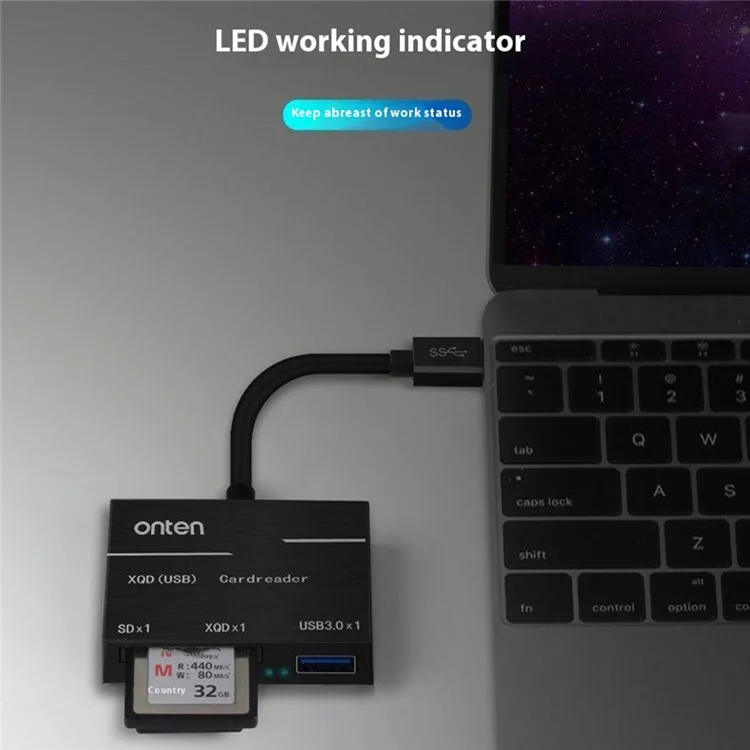 ONTEN OTN-9189 Lettore di schede 3 in 1 Type-C per XQD / SD con porta USB 3.0 per trasferimento dati ad alta velocità