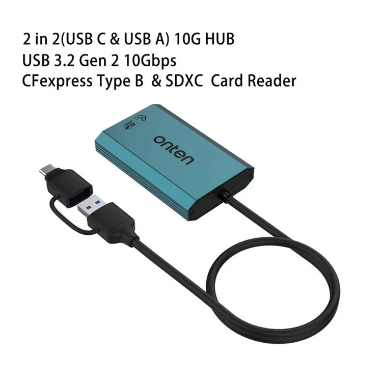 ONTEN OTN-P2 USB-C / USB3.0 UHS2 Dual Card Reader Cfexpress Type-B SDXC High-Speed Data Transfer Adapter