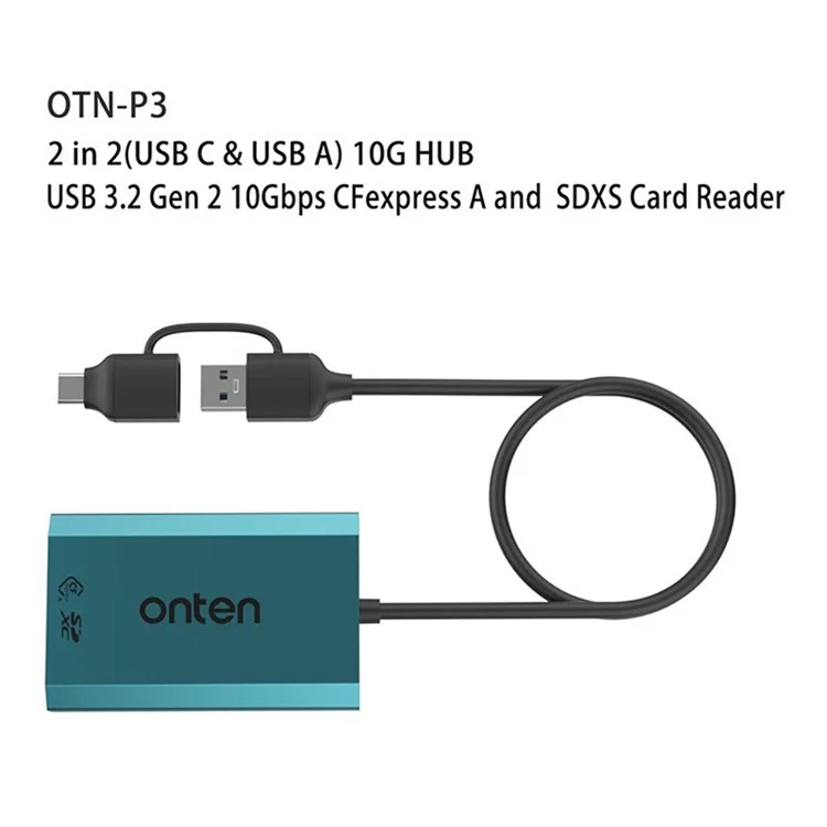 ONTEN P3 Dual Slot Card Reader USB-A / USB-C to Cfexpress A / SDXC High Speed Data Transfer Adapter