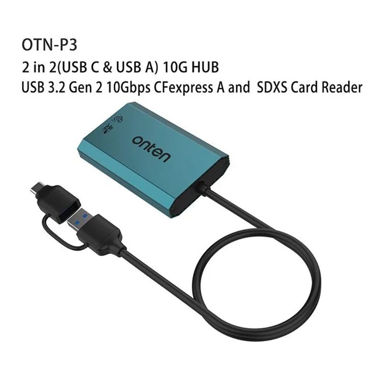 ONTEN P3 Dual Slot Card Reader USB-A / USB-C to Cfexpress A / SDXC High Speed Data Transfer Adapter