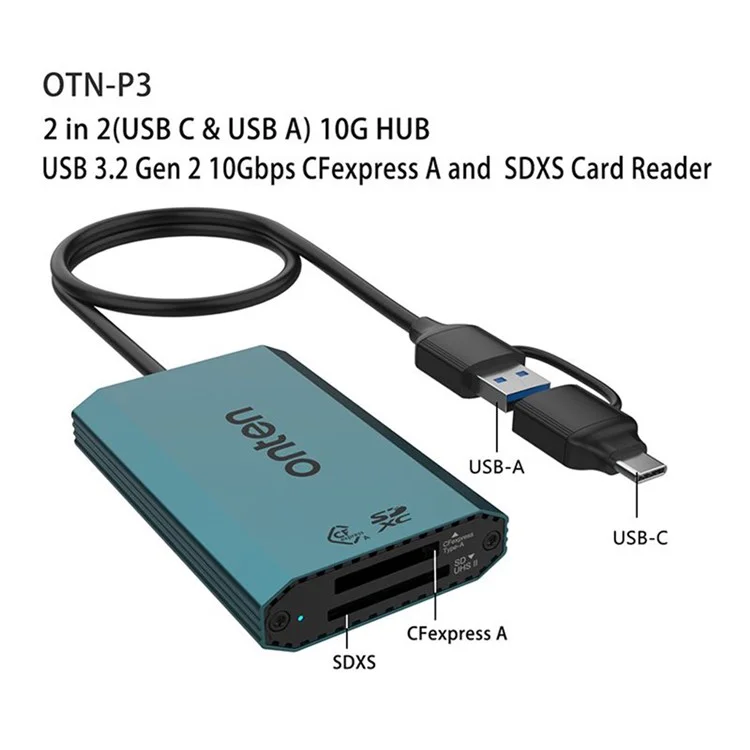 ONTEN P3 Dual Slot Card Reader USB-A / USB-C to Cfexpress A / SDXC High Speed Data Transfer Adapter