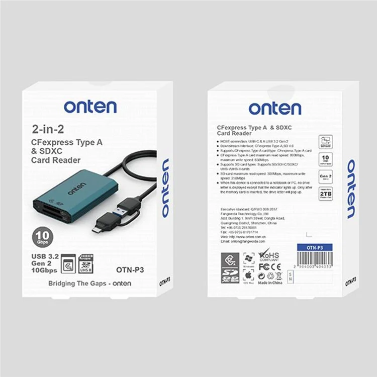 ONTEN P3 Dual Slot Card Reader USB-A / USB-C to Cfexpress A / SDXC High Speed Data Transfer Adapter