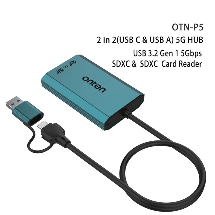 ONTEN OTN-P5 USB-C / USB 3.0 to Dual SD Card Reader UHS-II Data Transfer Adapter for Laptop PC