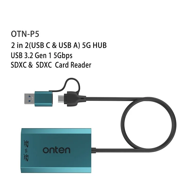 ONTEN OTN-P5 USB-C / USB 3.0 to Dual SD Card Reader UHS-II Data Transfer Adapter for Laptop PC