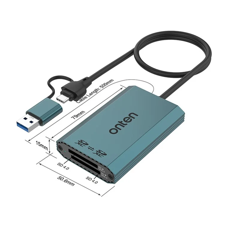 ONTEN OTN-P5 USB-C / USB 3.0 to Dual SD Card Reader UHS-II Data Transfer Adapter for Laptop PC