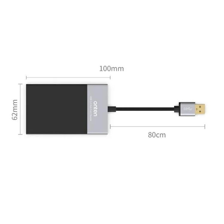 Lector de tarjetas ONTEN OTN5215B SD TF CF XQD con concentrador multifunción de 6 en 1 y 2 puertos USB 3.0 OTG