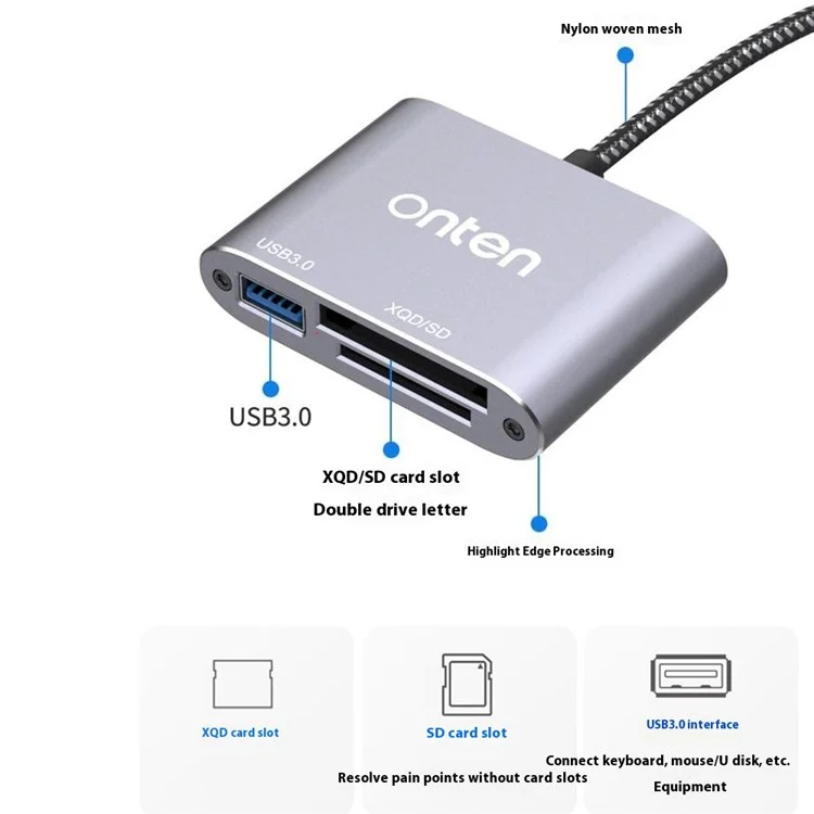 Lecteur de carte ONTEN 5512 XQD / SD USB 3.0 Adaptateur de transfert de données à haute vitesse