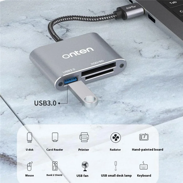 Lecteur de carte ONTEN 5512 XQD / SD USB 3.0 Adaptateur de transfert de données à haute vitesse