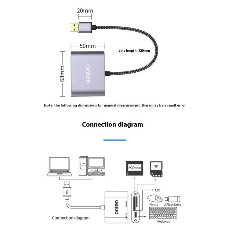 Lecteur de carte ONTEN 5512 XQD / SD USB 3.0 Adaptateur de transfert de données à haute vitesse