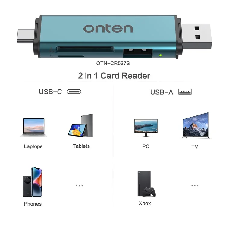 ONTEN OTN-CR537S Type-C / USB to USB3.0 + SD / TF Card Slots Multi-Function Card Reader