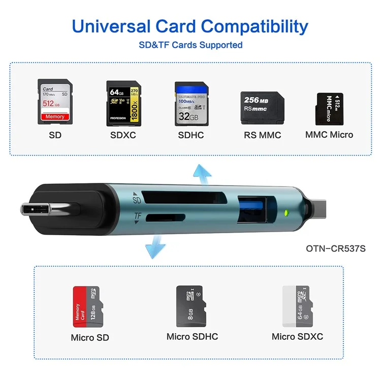 ONTEN OTN-CR537S Type-C / USB to USB3.0 + SD / TF Card Slots Multi-Function Card Reader