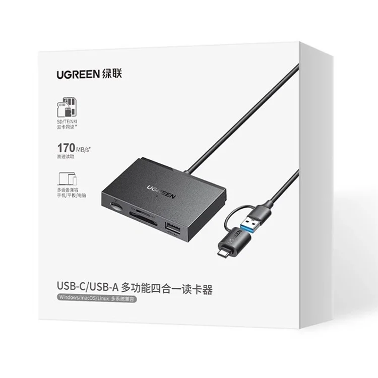 UGREEN 45178 Lector de Tarjetas 2 en 1 USB A / Tipo C para SD / TF / NM Compatible con Apple / Huawei / Android