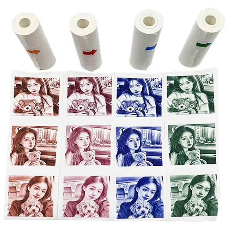 4 Rolls 57 x 25mm Thermal Paper for Children Camera Red / Orange / Blue / Green Printing Paper