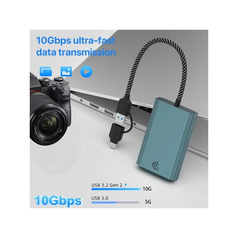 Кардридер Type-C / USB для карт памяти CFexpress Type-B, 2-в-1, высокоскоростной 10 Гбит/с - Зеленый