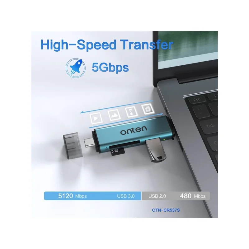 ONTEN OTN-CR537S USB A  /  Type C to Mini SD / TF Card Reader OTG Adapter for Phone Tablet Laptop