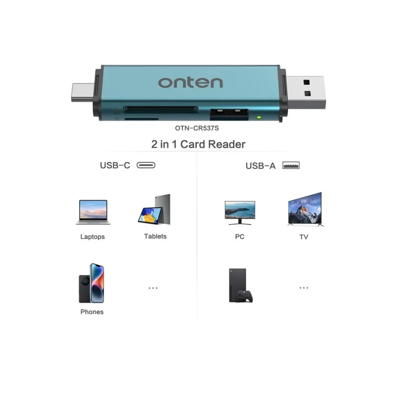 ONTEN OTN-CR537S USB A  /  Type C to Mini SD / TF Card Reader OTG Adapter for Phone Tablet Laptop