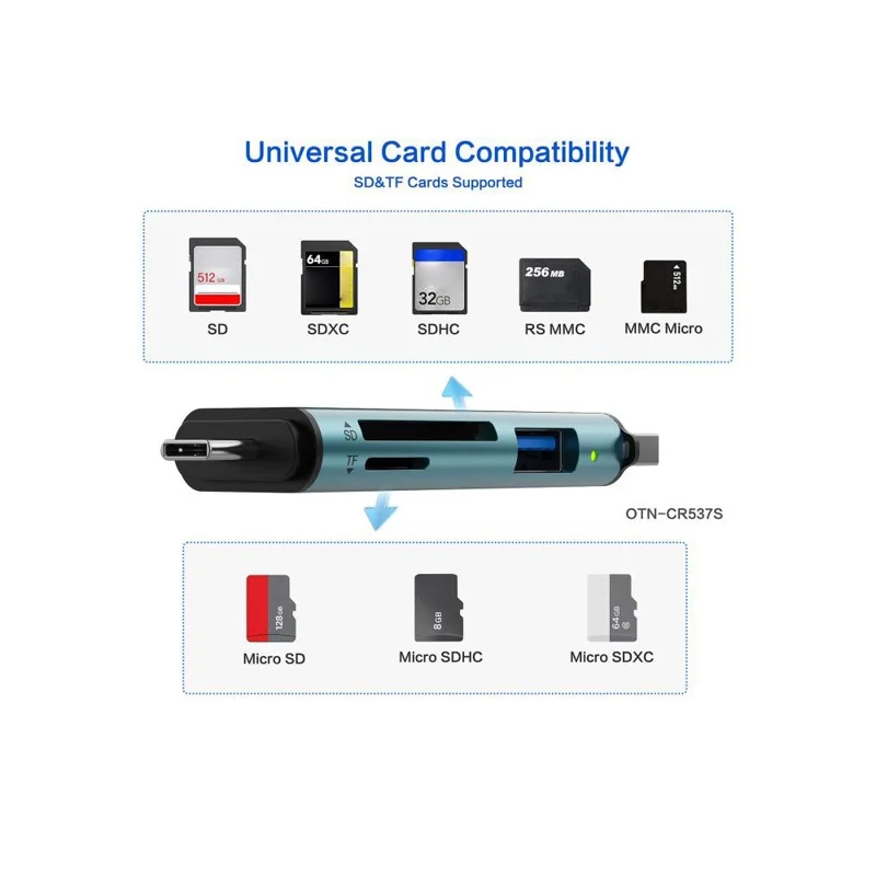 ONTEN OTN-CR537S USB A  /  Type C to Mini SD / TF Card Reader OTG Adapter for Phone Tablet Laptop