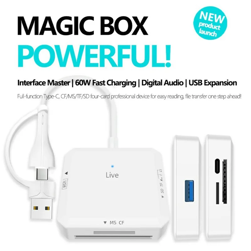 AJ1028 Hub USB Type-C 6 in 1 con Lettore di Schede Doppia Porta Dock di Ricarica PD 60W per TF SD MS CF