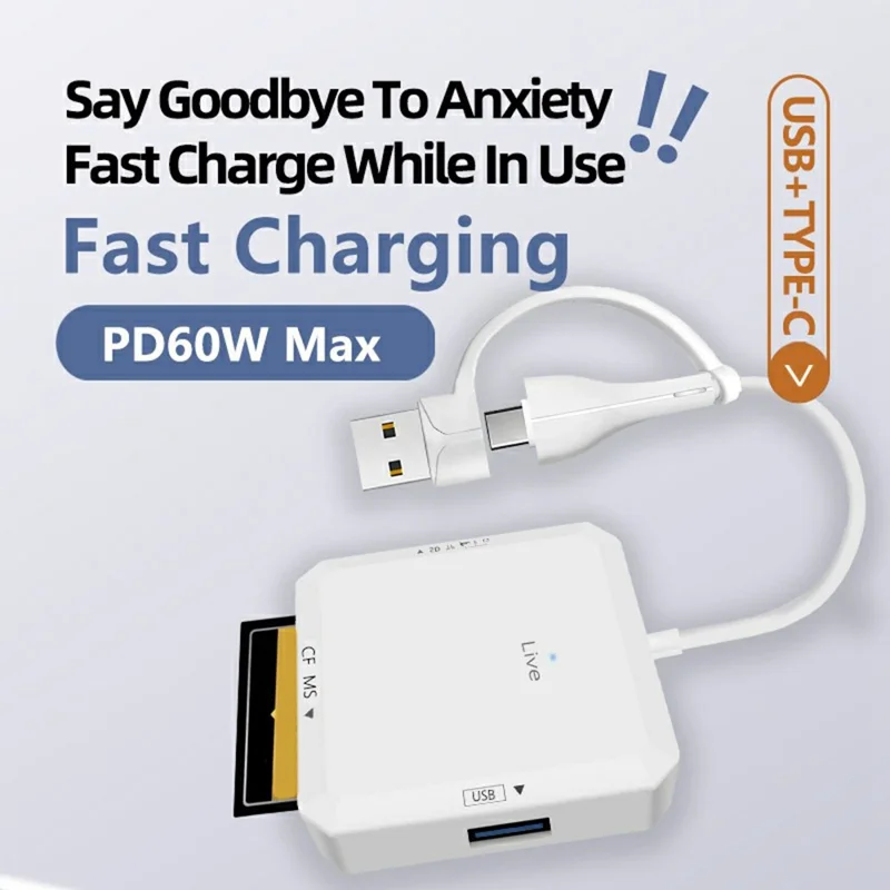 AJ1028 Hub USB Type-C 6 in 1 con Lettore di Schede Doppia Porta Dock di Ricarica PD 60W per TF SD MS CF