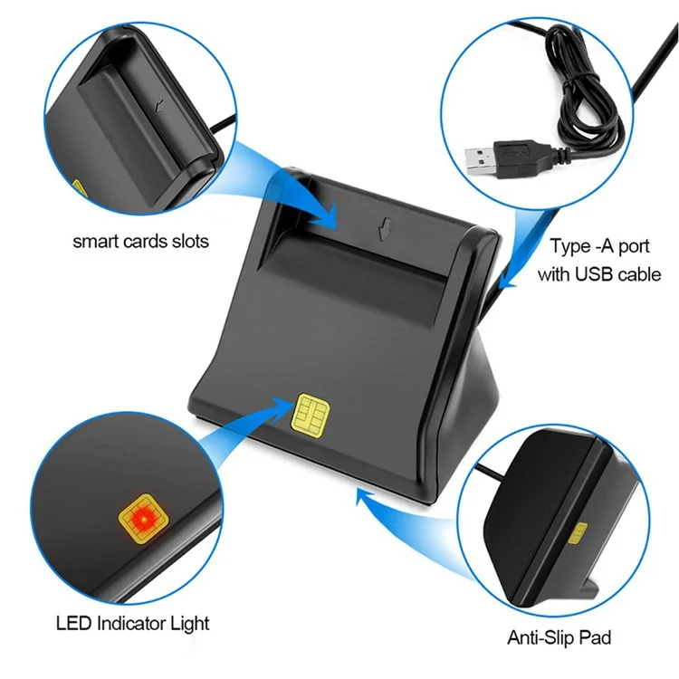 Rocketek SCR2 USB Smart CAC ID SIM Bank Reader PC Adaptador de Computadora Portátil