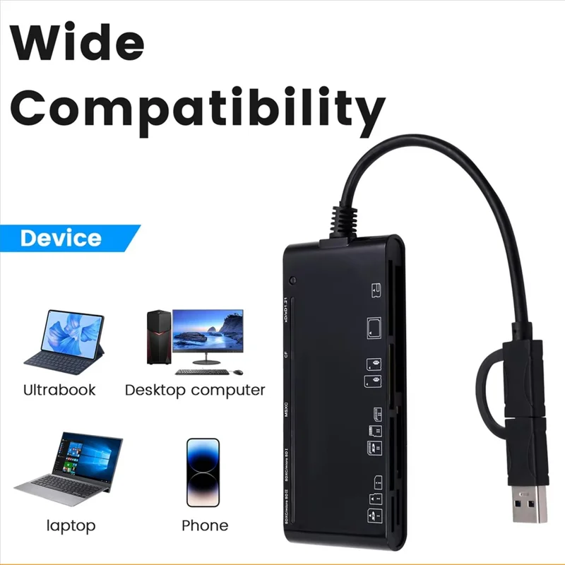 CR7 Type-C / USB 3.0 Multi-Function Card Reader CF / XD / MS / SD / TF Memory Card Reader for Phone Tablet Laptop PC