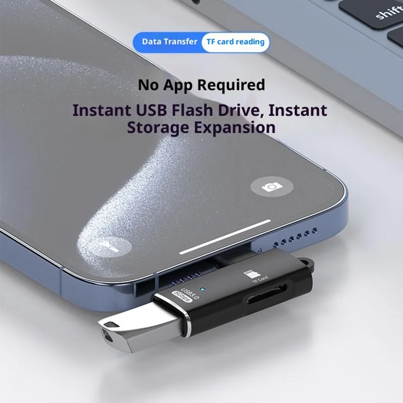 TYS-304 Angled Type-C OTG Adapter to USB 3.0 + TF Card Slot Converter for Mouse / Keyboard / Flash Drive / SSD - Black