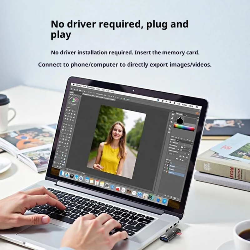 TYS-304 Angled Type-C OTG Adapter to USB 3.0 + TF Card Slot Converter for Mouse / Keyboard / Flash Drive / SSD - Black