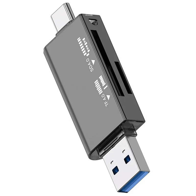 TYS-22F4.0 UHS-II USB + Type-C to SD / TF 4.0 High Speed Card Reader Dual Card Slots V60 / V90 Support 2TB TF Card for iOS / Android / Mac - Tarnish