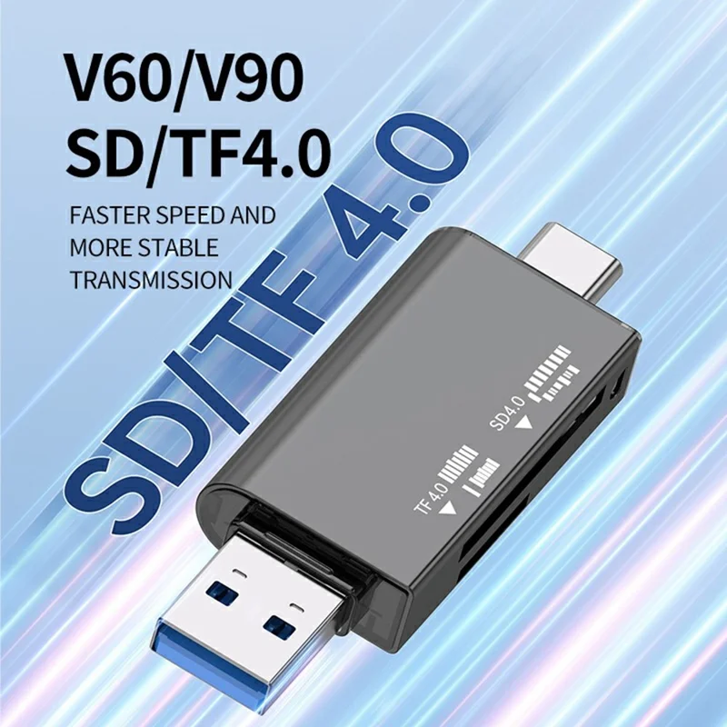 TYS-22F4.0 UHS-II USB + Type-C to SD / TF 4.0 High Speed Card Reader Dual Card Slots V60 / V90 Support 2TB TF Card for iOS / Android / Mac - Tarnish