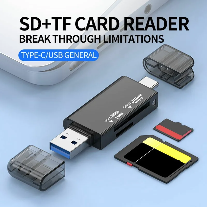 TYS-22F4.0 UHS-II USB + Type-C to SD / TF 4.0 High Speed Card Reader Dual Card Slots V60 / V90 Support 2TB TF Card for iOS / Android / Mac - Tarnish