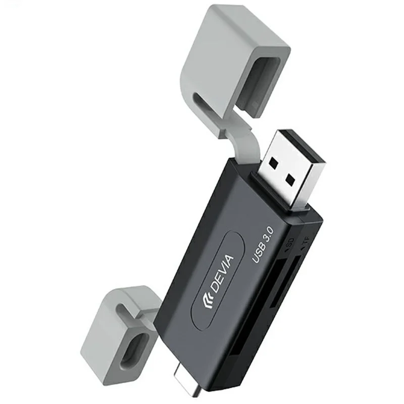 DEVIA Leopard Series USB + Type-C 3.0 to SD / TF 2 In 1 Card Reader High Speed Portable Multi Interface - Black
