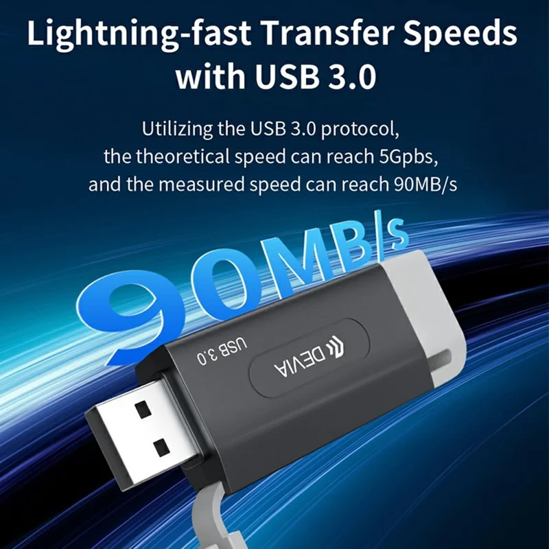 DEVIA Leopard Series USB + Type-C 3.0 to SD / TF 2 In 1 Card Reader High Speed Portable Multi Interface - Black