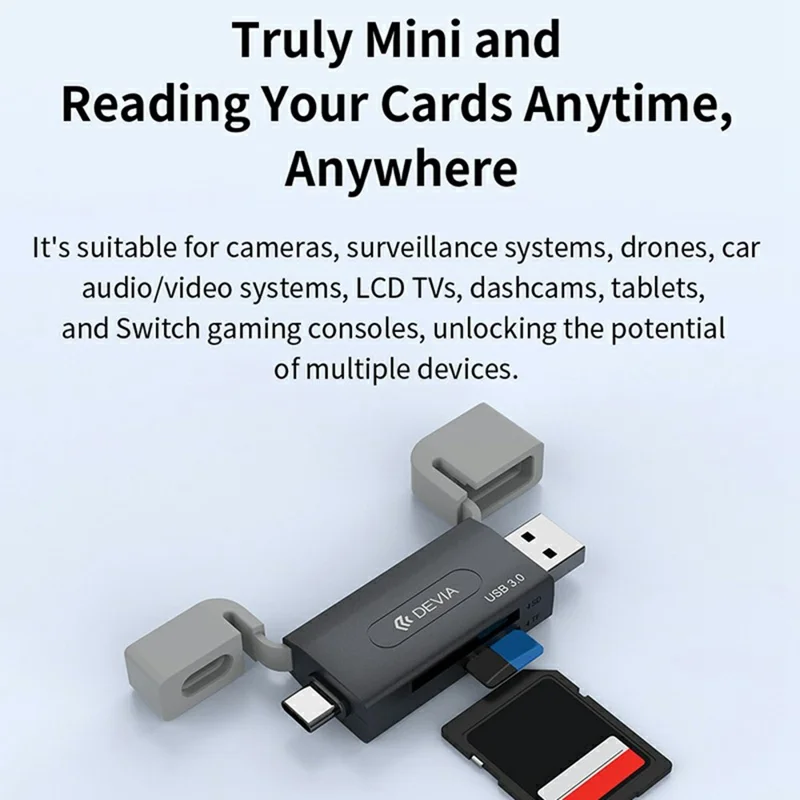 DEVIA Leopard Series USB + Type-C 3.0 to SD / TF 2 In 1 Card Reader High Speed Portable Multi Interface - Black