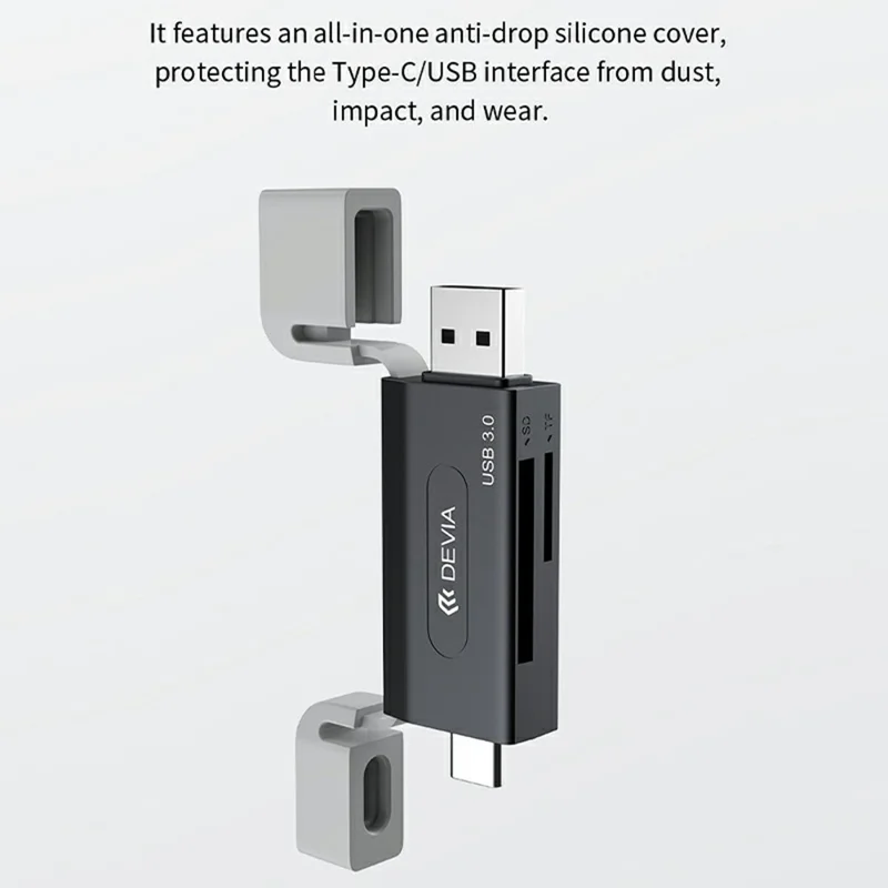DEVIA Leopard Series USB + Type-C 3.0 to SD / TF 2 In 1 Card Reader High Speed Portable Multi Interface - Black