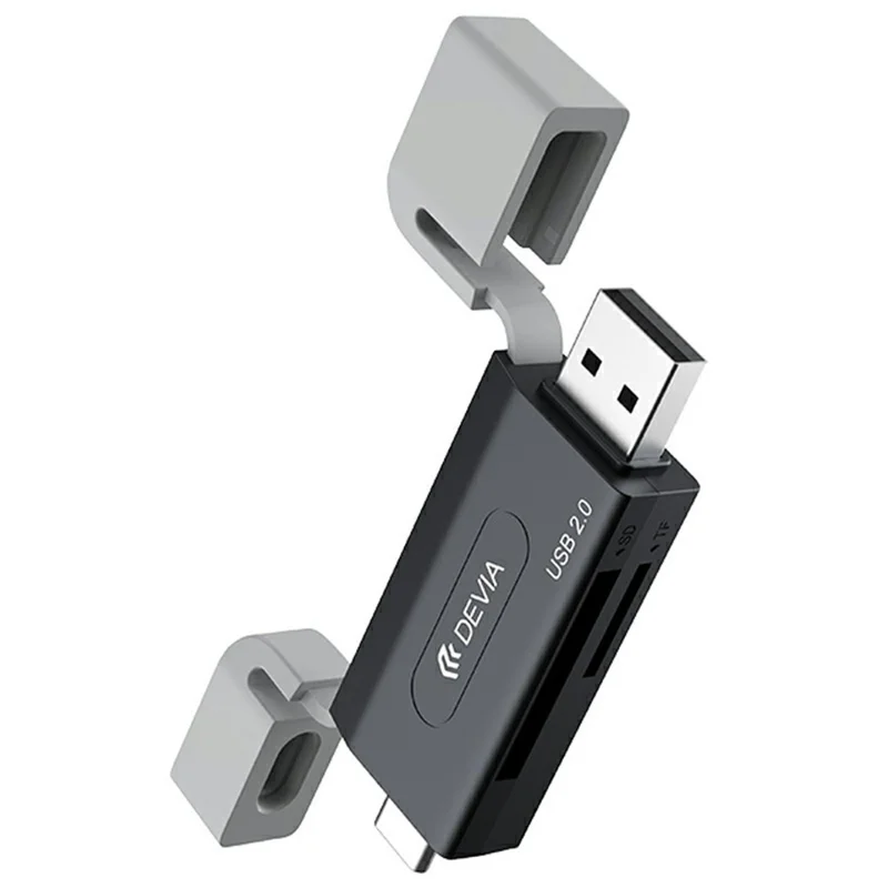DEVIA Smart Series Dual USB + Type-C 2.0 to SD / TF 2 In 1 Card Reader - Black