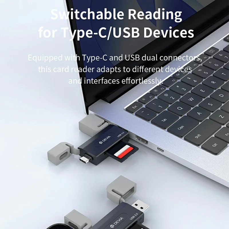 DEVIA Smart Series Dual USB + Type-C 2.0 to SD / TF 2 In 1 Card Reader - Black
