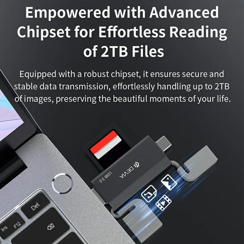 DEVIA Smart Series Dual USB + Type-C 2.0 to SD / TF 2 In 1 Card Reader - Black