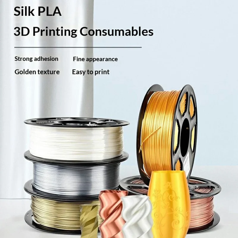 3D Printer Filament 1KG 1.75mm Silk PLA Material For FDM 3D Printing with Metal Like Texture - White