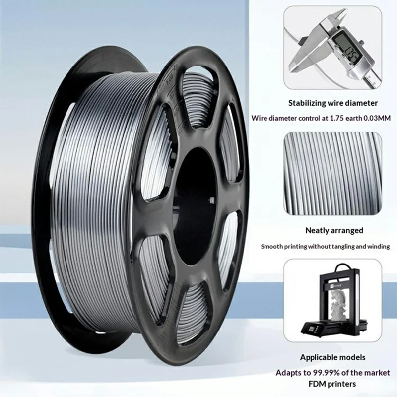 3D Printer Filament 1KG 1.75mm Silk PLA Material For FDM 3D Printing with Metal Like Texture - White