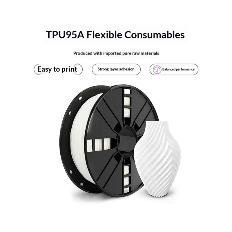 1,75 mm TPU 95A Flexibelt 3D-skrivarfilament, lågtemperatursresistent skrivarfilm, rulle på 1 kg – Vit