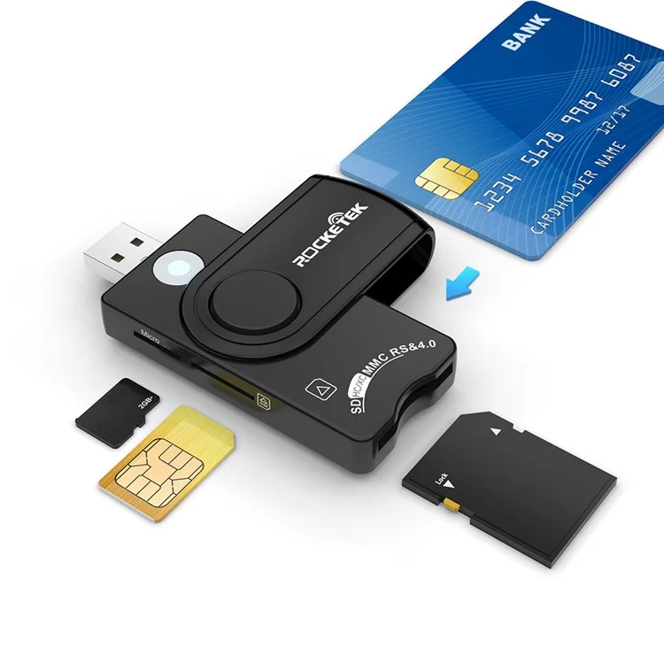 ROCKETEK CR310 USB 2.0 Kartenleser für Chipkarten, SD, TF, ID, SIM und Bankkarten 