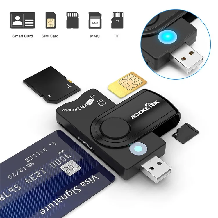 ROCKETEK CR310 USB 2.0 Kartenleser für Chipkarten, SD, TF, ID, SIM und Bankkarten 
