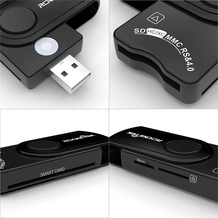 Rocketek CR310 USB 2.0 Смарт -карт Чтения SD TF ID SIM -банковский Разъем