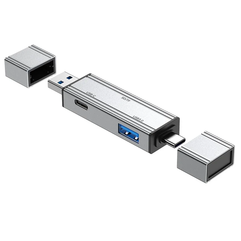 2607 4 in 1 USB-C USB 3.0 Card Reader SD TF Memory Card Adapter for Laptop Phone - Silver