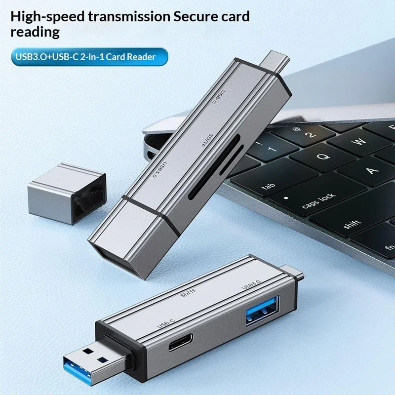 2607 4 in 1 USB-C USB 3.0 Card Reader SD TF Memory Card Adapter for Laptop Phone - Silver