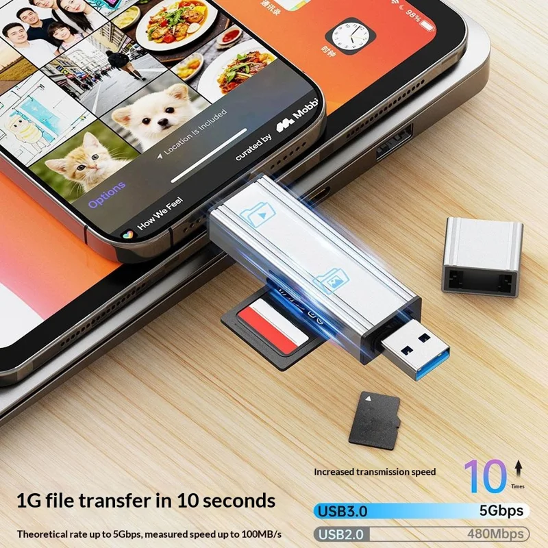 2607 4 in 1 USB-C USB 3.0 Card Reader SD TF Memory Card Adapter for Laptop Phone - Silver