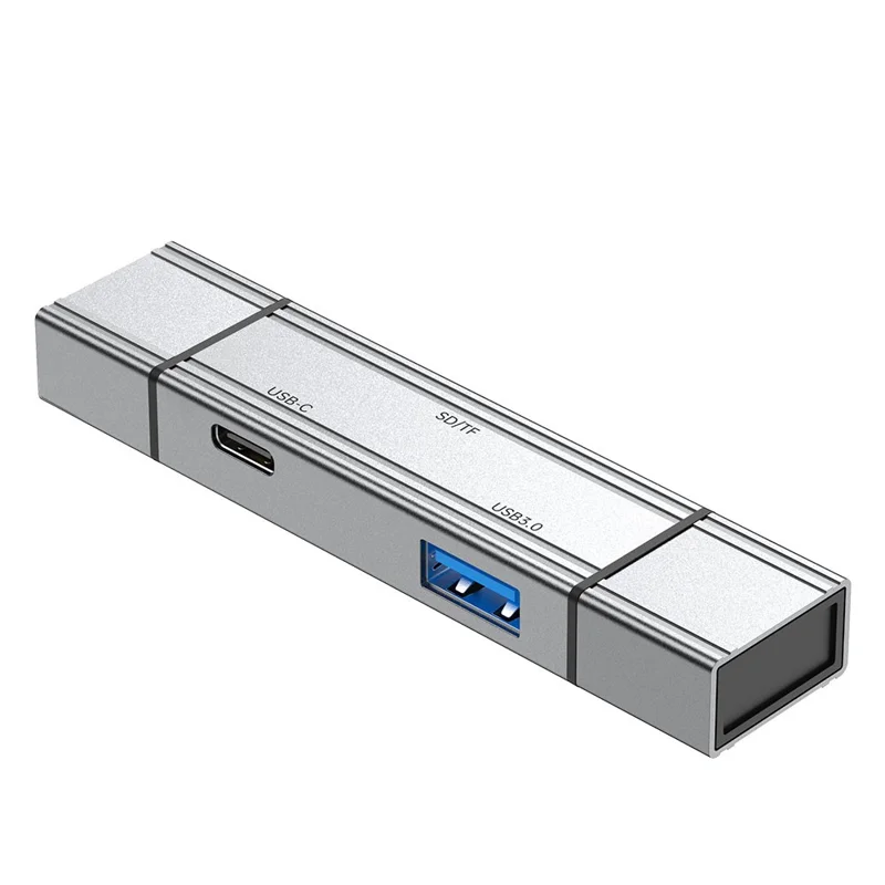 2607 4 in 1 USB-C USB 3.0 Card Reader SD TF Memory Card Adapter for Laptop Phone - Silver